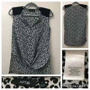 Leopard Print‎ Black/Silver Top w/front twist Sz XS